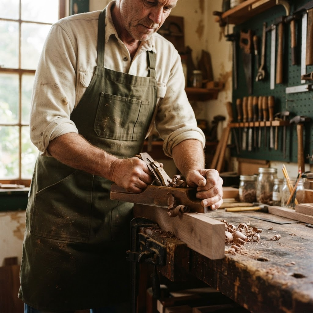 A local professional working in a sunlit workshop